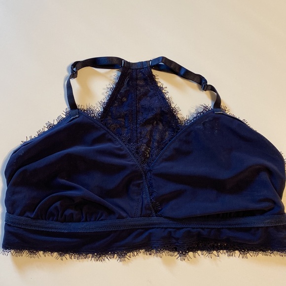 XL navy Aerie Racerback Bralette, Eyelash Lace Bra Adjustable Straps EUC 1X blue - Picture 12 of 14